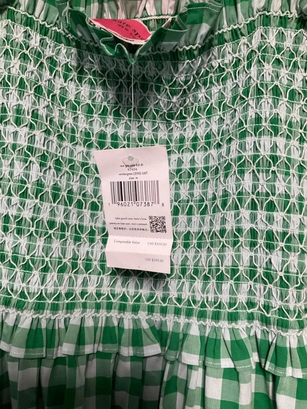 Kate Spade Gingham check Smocked-Bodice Maxi Dress in Wintergreen Sz medium NWT - Picture 12 of 12
